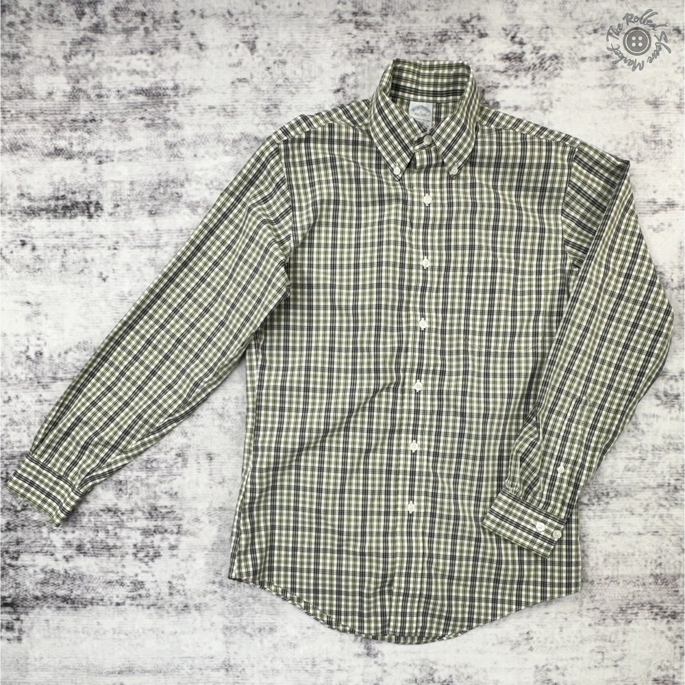 Brooks Brothers Slim Fit Non-Iron Plaid Button Down Shirt Men Small Green Supima